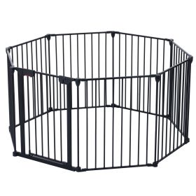 200" Adjustable Safety Gate 8 Panels Play Yard Metal Doorways Fireplace Fence Christmas Tree Fence Gate for House Stairs Gate prohibited area fen
