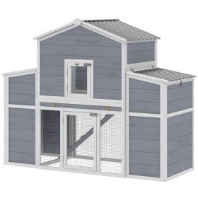 66.5" Large Chicken Coop, Wooden Chicken House with 2 Nesting Boxes, Sliding Tray & Ramp, for Backyard Farm (Option: Gray-970x330x700 mm)