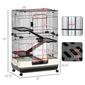 4-Level Small Animal Cage Rabbit Hutch With Universal Lockable Wheels, Slide-out Tray For Bunny, Chinchillas, Ferret, Black (Option: Black)